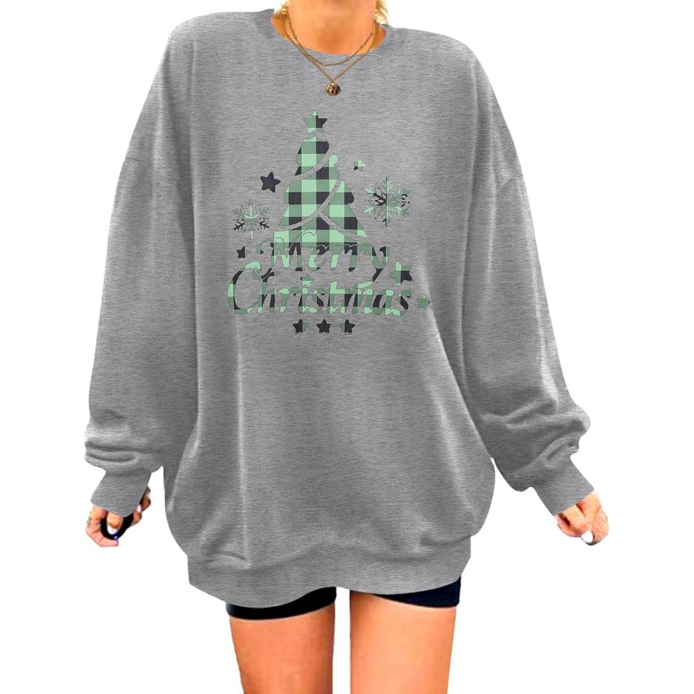 imageZeagoo Christmas Sweatshirt for Women Crewneck Christmas Tree Long Sleeve Shirt Xmas Holiday Party Pullover Sweater TopsGreychristmas Tree