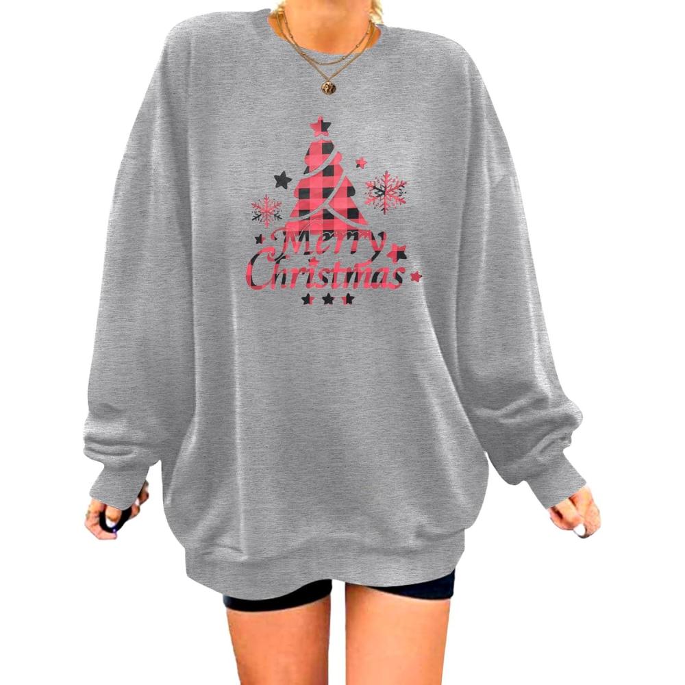 imageZeagoo Christmas Sweatshirt for Women Crewneck Christmas Tree Long Sleeve Shirt Xmas Holiday Party Pullover Sweater TopsGreyred Tree