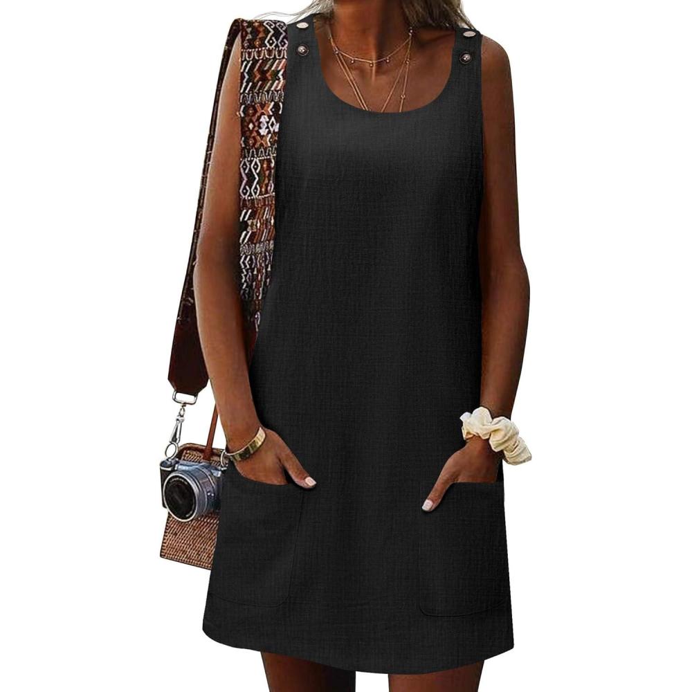imageZeagoo Summer Dress for Women Sleeveless Tank Dress with Pockets Casual Short A Line Dress Crewneck Sundress 2025Black