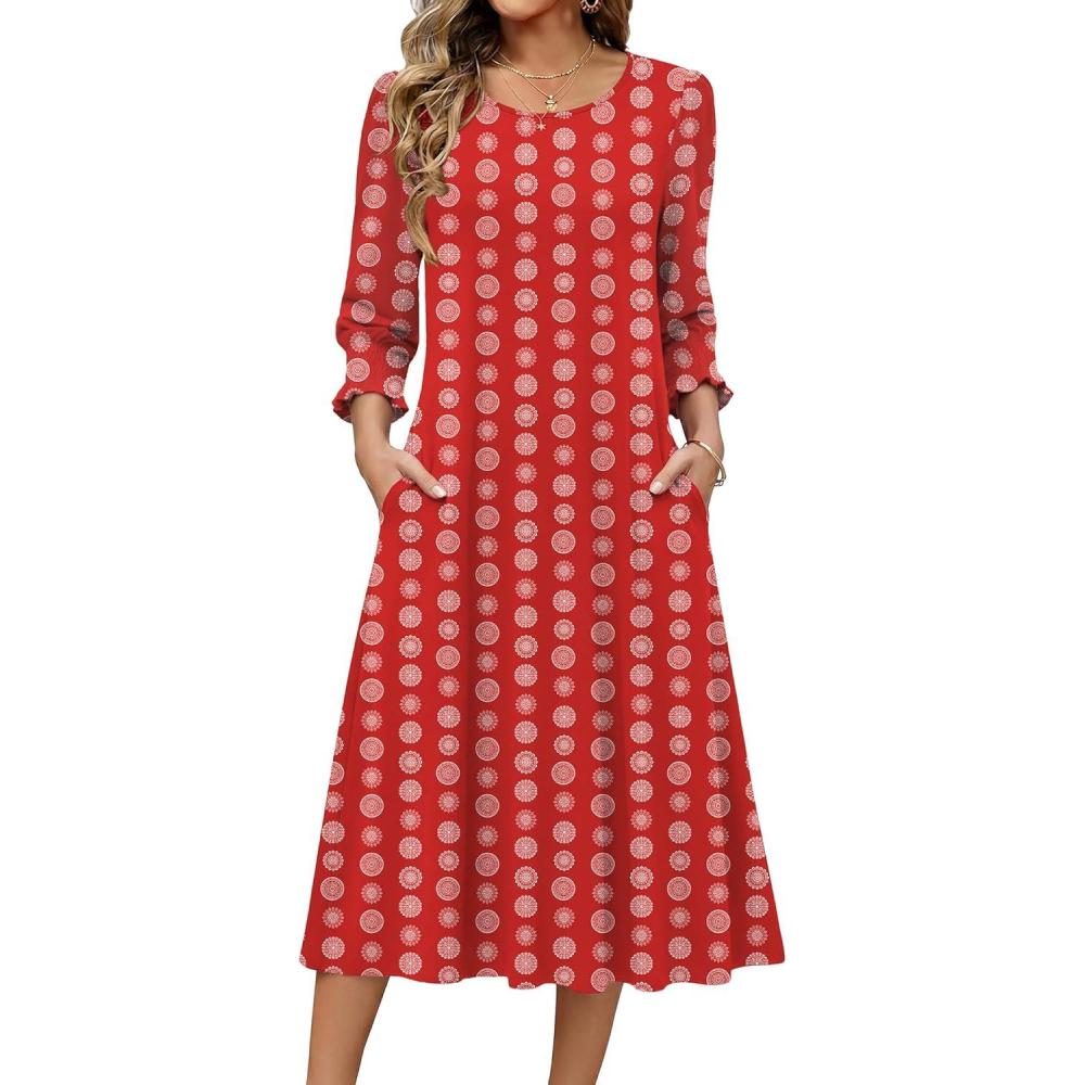 imageZeagoo Summer Dresses for Women 2026 34 Sleeve Dress for Women Floral Midi Dresses for Casual Womens Dresses with PocketsFloralmz910