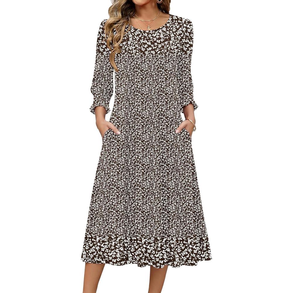 imageZeagoo Summer Dresses for Women 2026 34 Sleeve Dress for Women Floral Midi Dresses for Casual Womens Dresses with PocketsFloralxh526