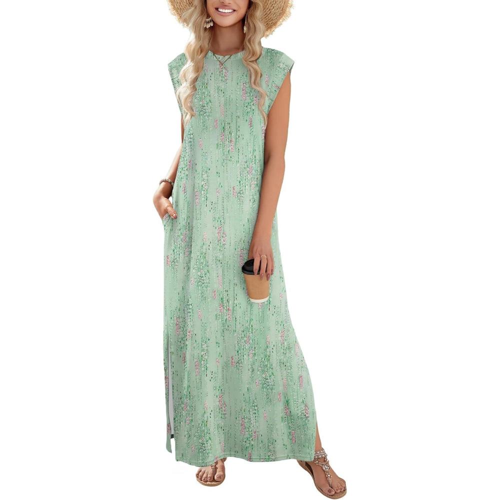 imageZeagoo Summer Dresses for Women 2026 Black Long Maxi Sundresses Loose Split WrinkleFree Beach Travel Vacation ClothesWf25