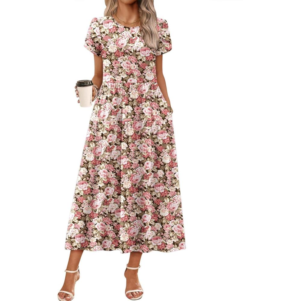 imageZeagoo Summer Dresses for Women 2026 Maxi Bohemian Floral Short Sleeve Long Dress Casual Flowy Tired Beach Sundress03wf87