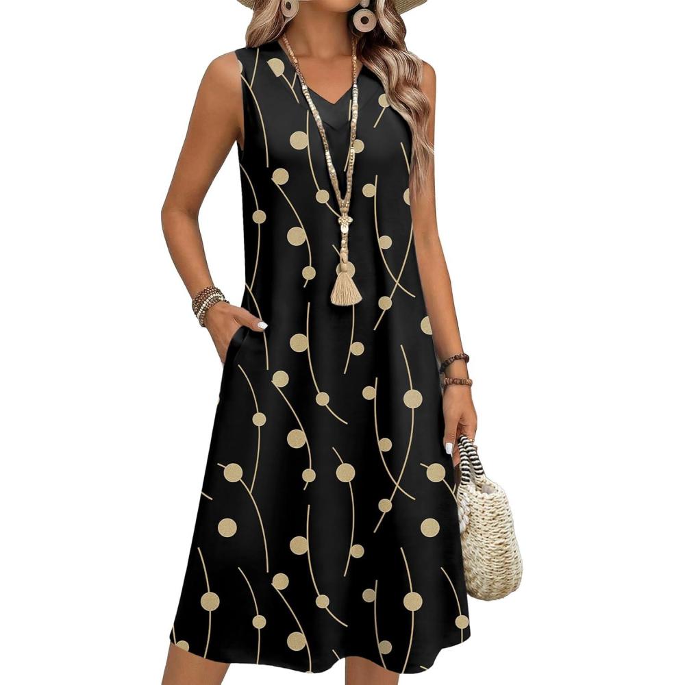 imageZeagoo Summer Dresses for Women 2026 Sleeveless V Neck Casual Midi Tank Dress Beach Vacation Sundresses with PocketsJh601