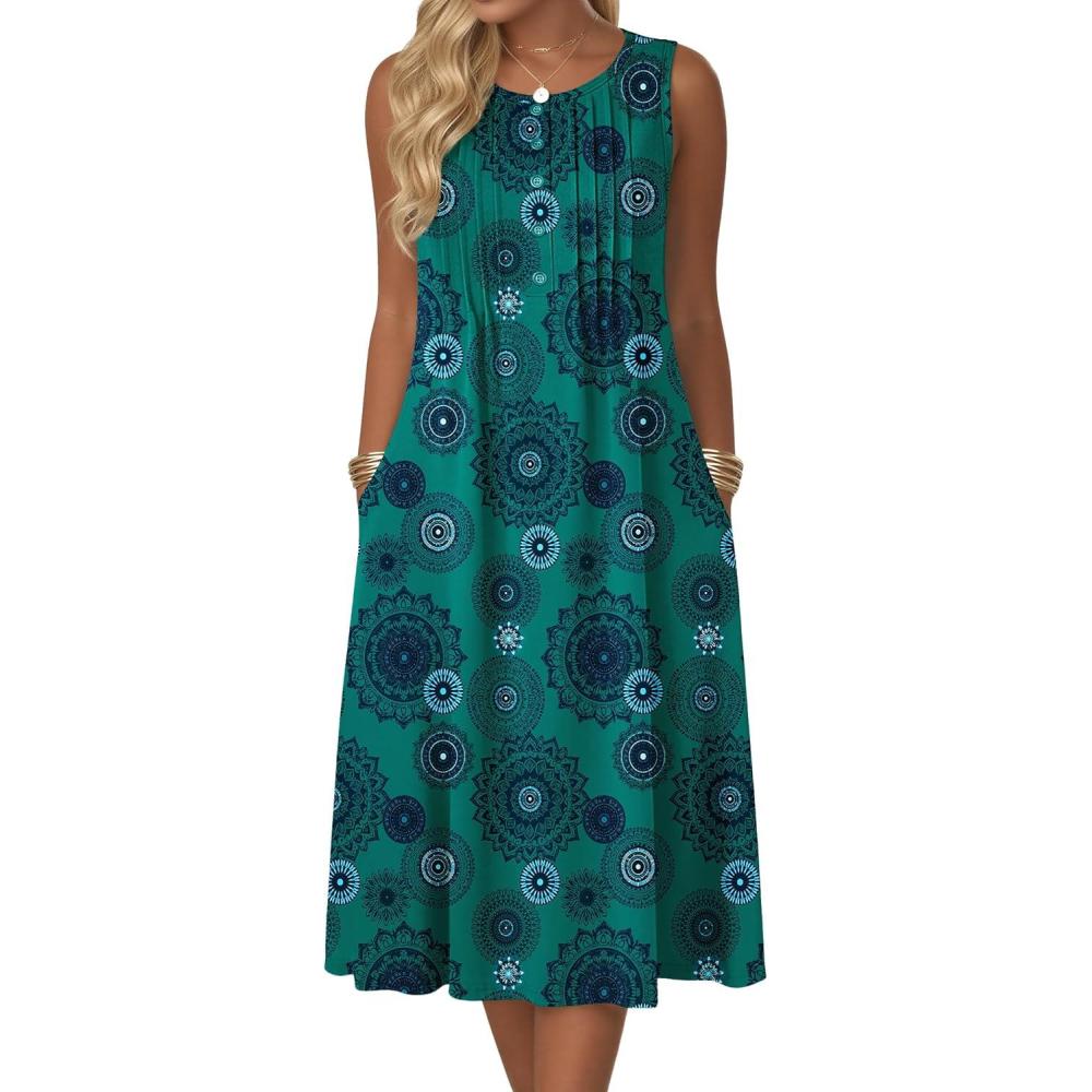 imageZeagoo Summer Dresses for Women Flowy Aline Casual Midi Tank Dress Beach Boho Vacation Sundresses Shift Dress with PocketsMz939