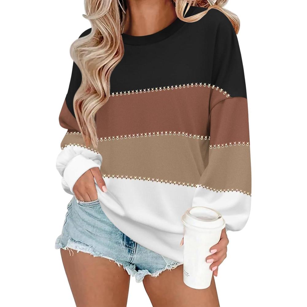imageZeagoo Women Crewneck Sweatshirts Pullover Tops Long Sleeve Shirt Loose Fit Sweaters Casual Fall Outfits Clothes 2025Color Black