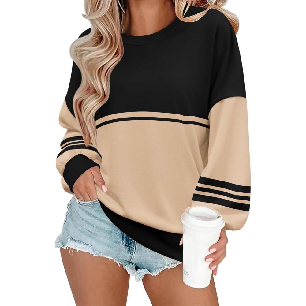 imageZeagoo Women Crewneck Sweatshirts Pullover Tops Long Sleeve Shirt Loose Fit Sweaters Casual Fall Outfits Clothes 2025Stripe3