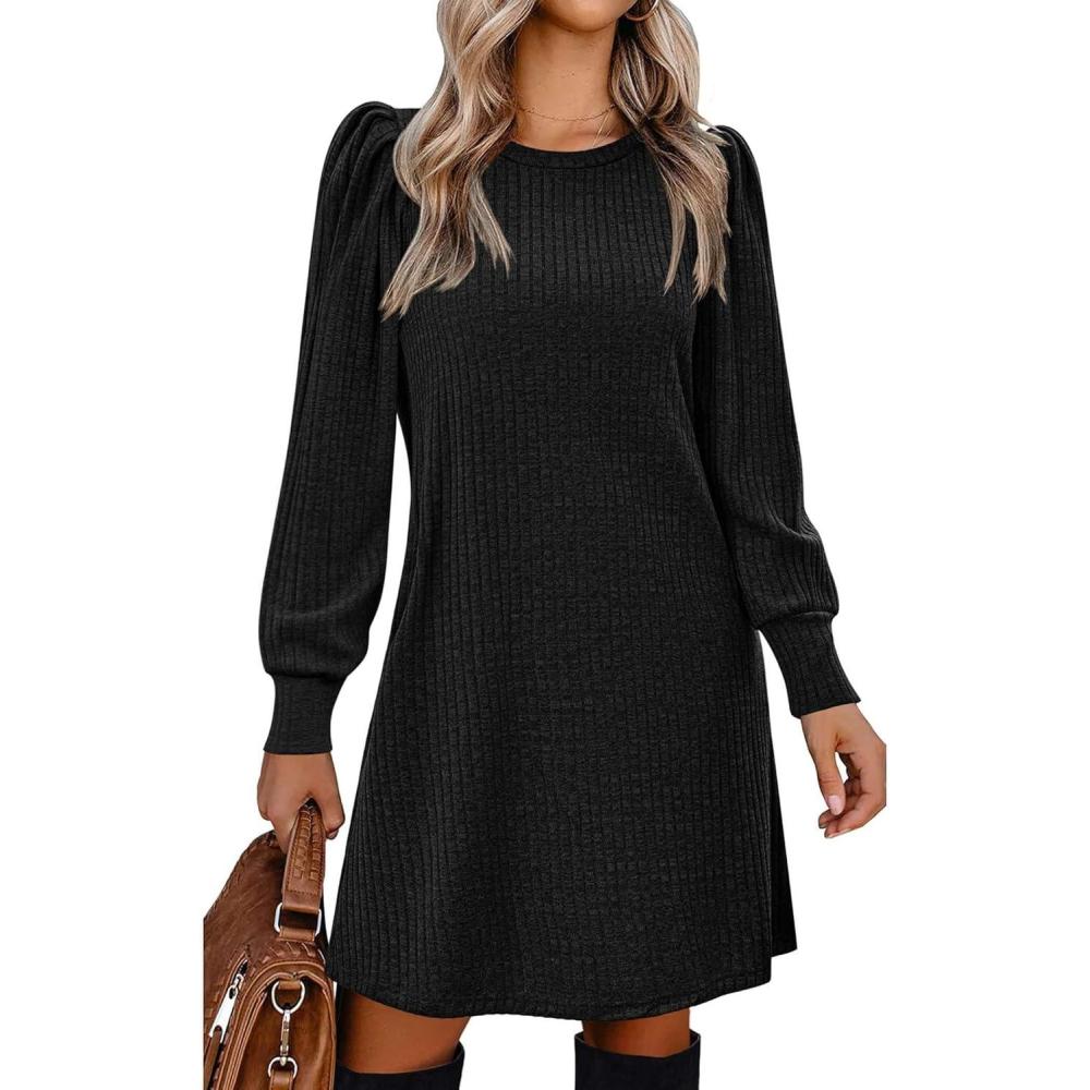 imageZeagoo Women Fall Winter Dress Knitted Pullover DressesAblack