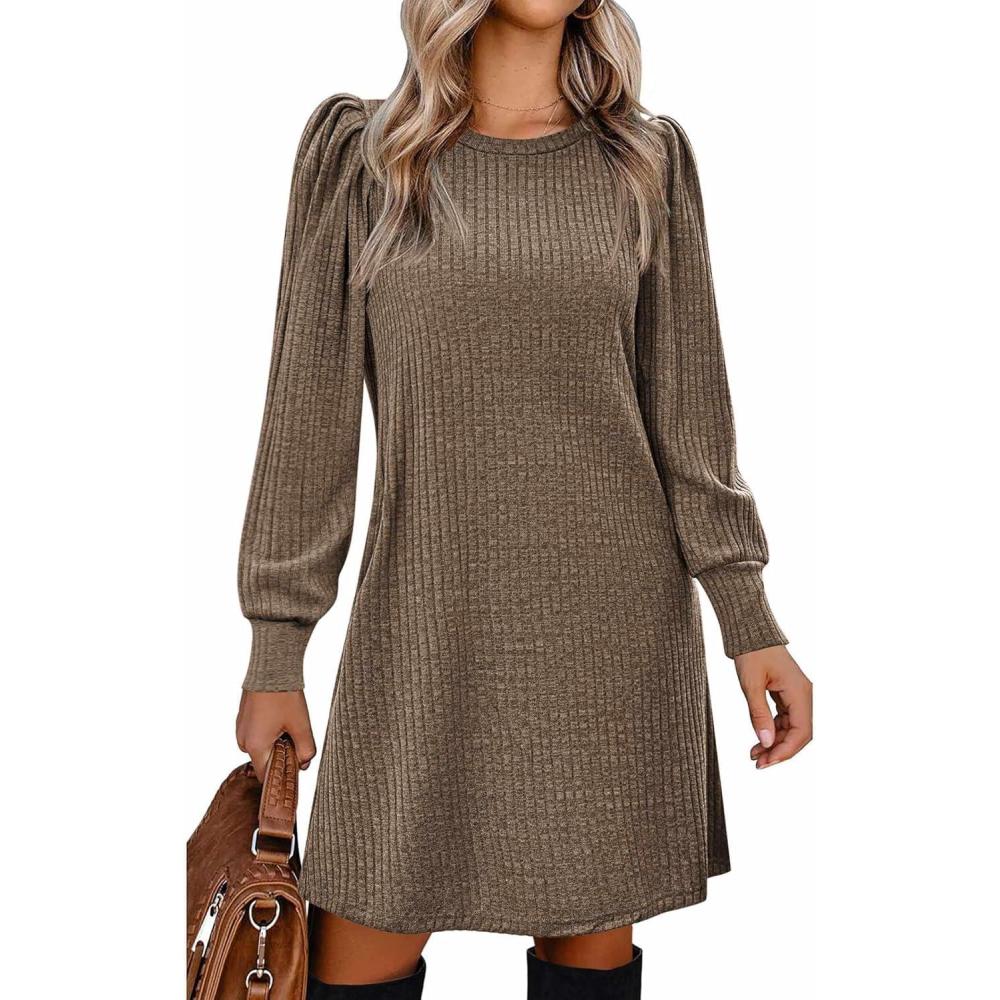 imageZeagoo Women Fall Winter Dress Knitted Pullover DressesBrown