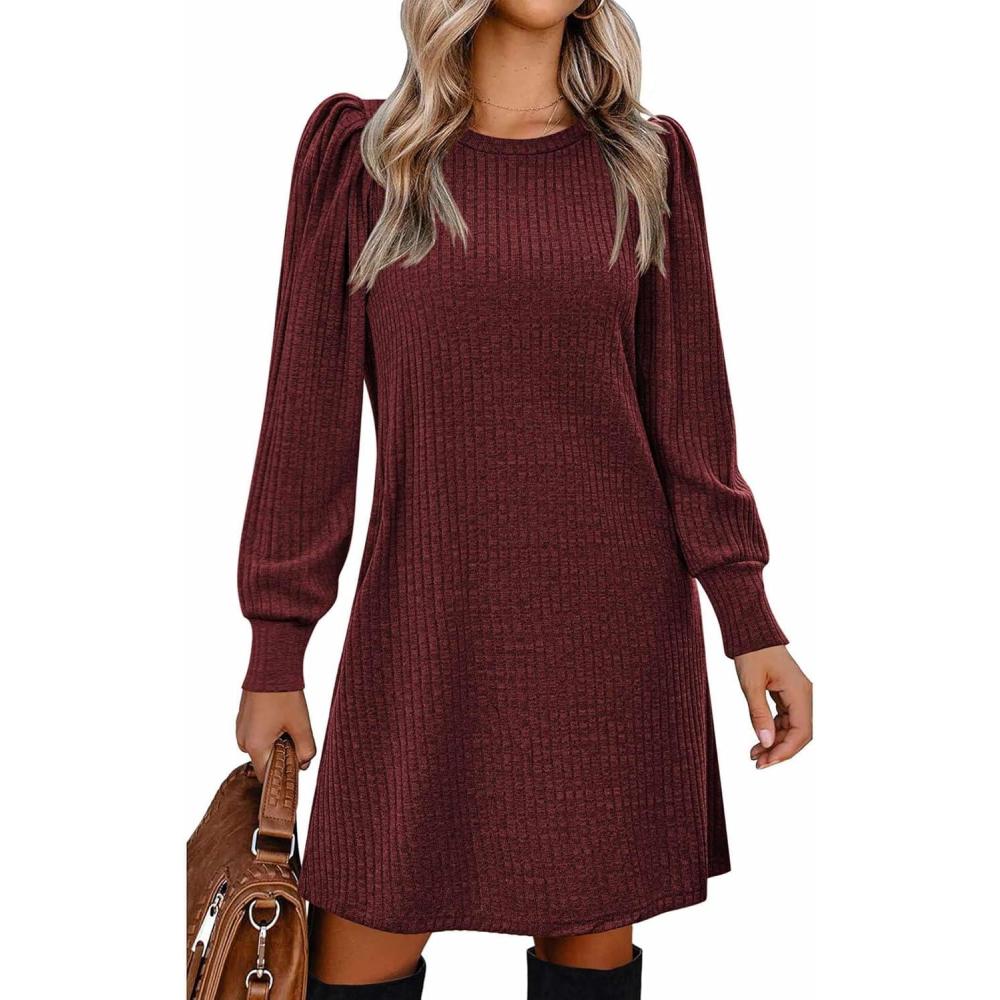imageZeagoo Women Fall Winter Dress Knitted Pullover DressesBurgundy