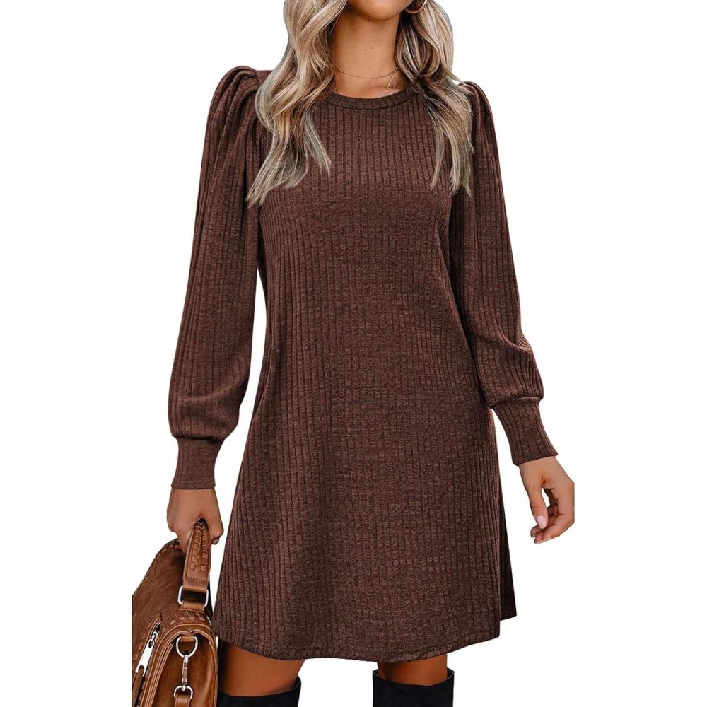 imageZeagoo Women Fall Winter Dress Knitted Pullover DressesCoffee