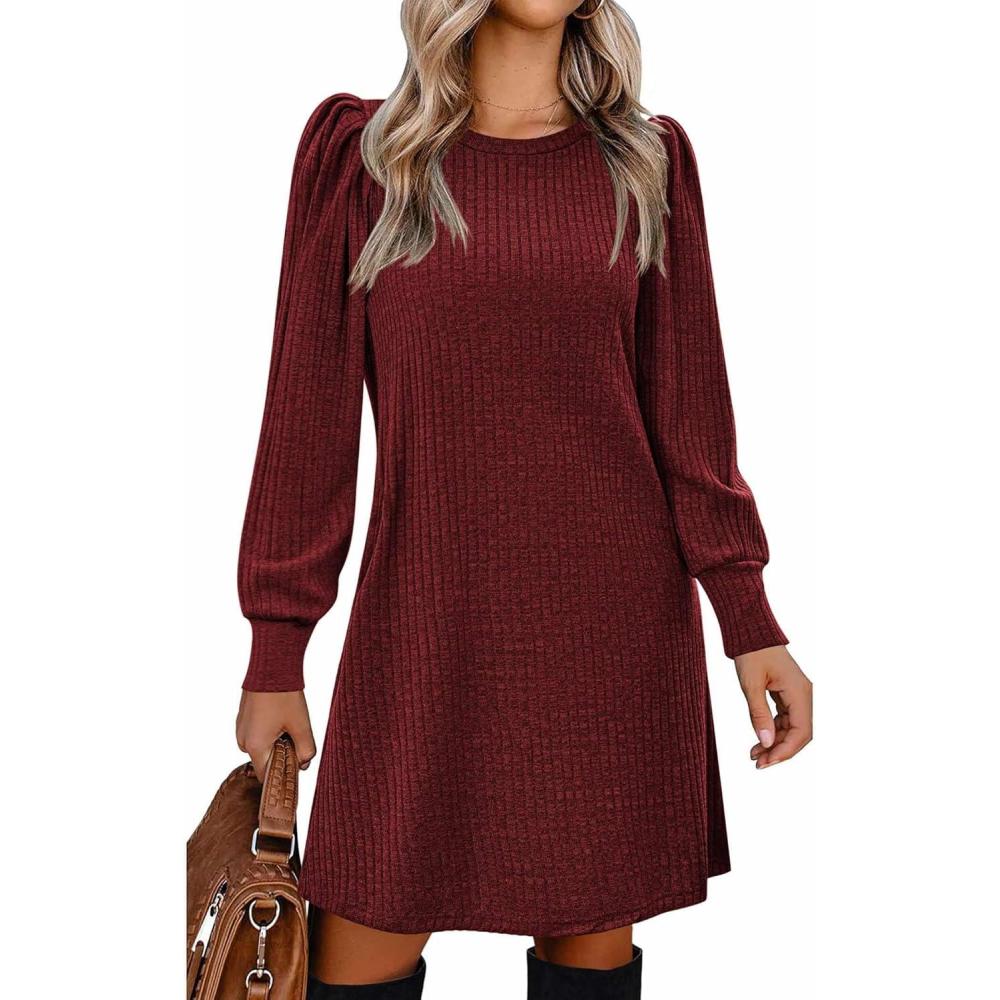 imageZeagoo Women Fall Winter Dress Knitted Pullover DressesDeep Red