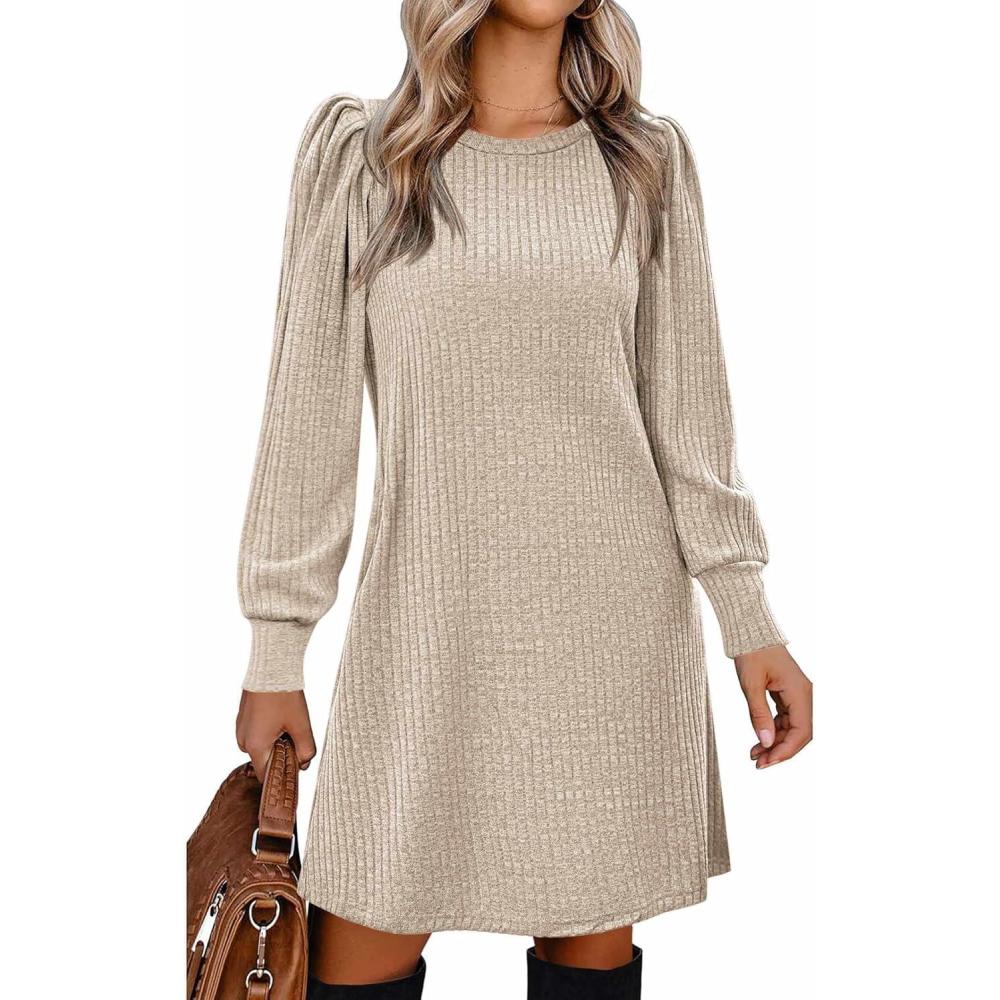 imageZeagoo Women Fall Winter Dress Knitted Pullover DressesKhaki