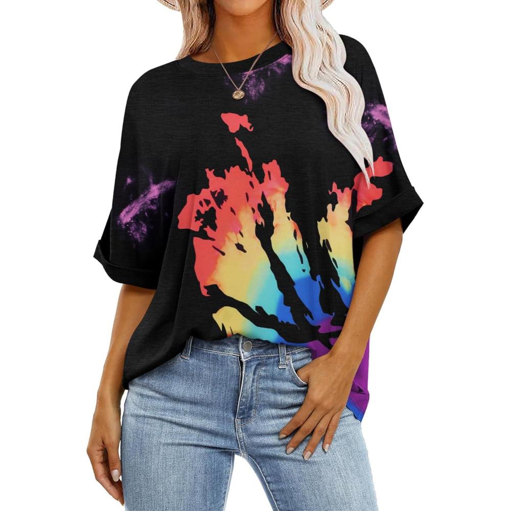 imageZeagoo Women Oversized TShirt Summer Casual Loose Fit Short Sleeve Basic Tops Tee Shirt Rainbow