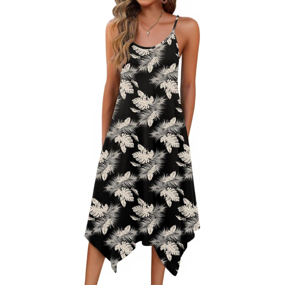 imageZeagoo Women Summer Midi Dresses 2026 Hawaiian Bohemian Beach Cover Up Sundress Spaghetti Strap Casual Dress with PocketsApricot Brown