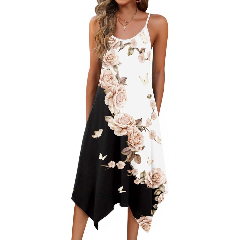 imageZeagoo Women Summer Midi Dresses 2026 Hawaiian Bohemian Beach Cover Up Sundress Spaghetti Strap Casual Dress with PocketsChampagne Pink