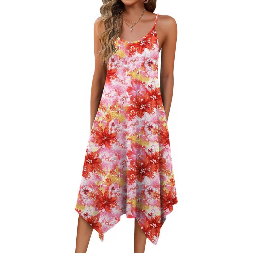 imageZeagoo Women Summer Midi Dresses 2026 Hawaiian Bohemian Beach Cover Up Sundress Spaghetti Strap Casual Dress with PocketsRed Yellow