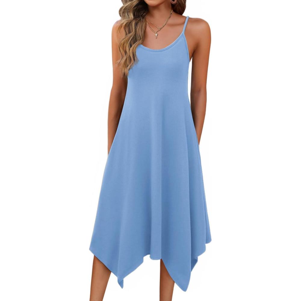 imageZeagoo Women Summer Midi Dresses 2026 Hawaiian Bohemian Beach Cover Up Sundress Spaghetti Strap Casual Dress with PocketsSky