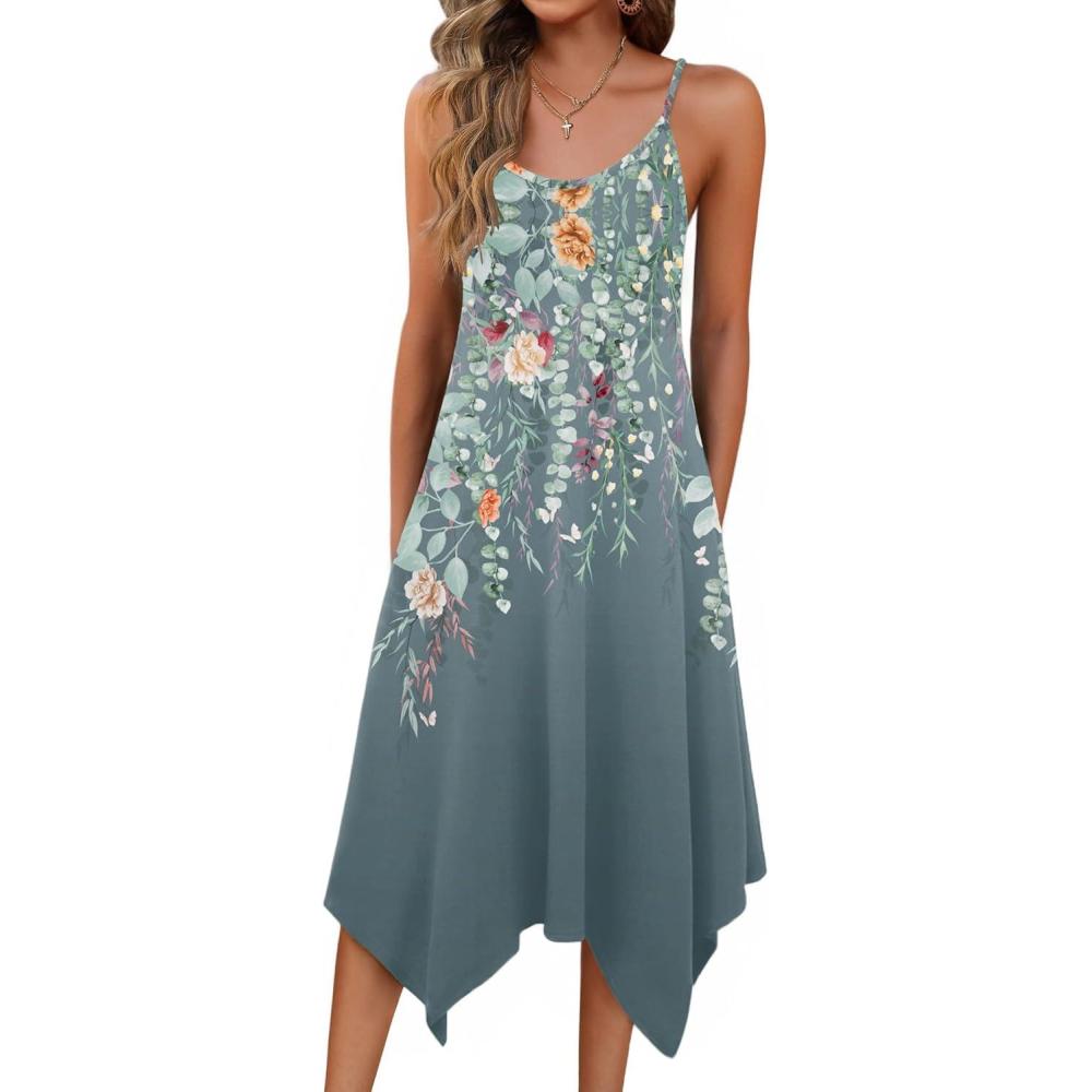 imageZeagoo Women Summer Midi Dresses 2026 Hawaiian Bohemian Beach Cover Up Sundress Spaghetti Strap Casual Dress with PocketsWatercolor