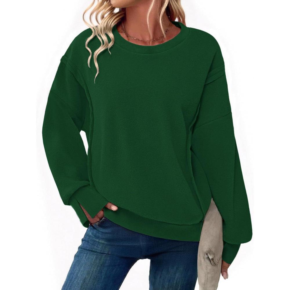 imageZeagoo Womens Casual Sweatshirts Crewneck Long Sleeve Fuzzy Fleece Jackets Side Slit Midweight Pullover Fall Fashion 202501green