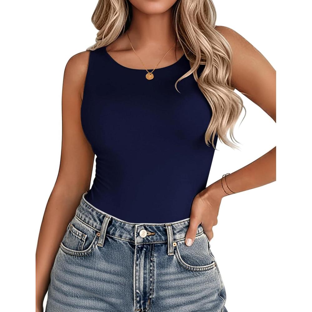 imageZeagoo Womens Double Lined Crew Neck Tank Tops Cute Summer Sleeveless Workout Tops Basic Going Out Clothes 2026Navy Blue