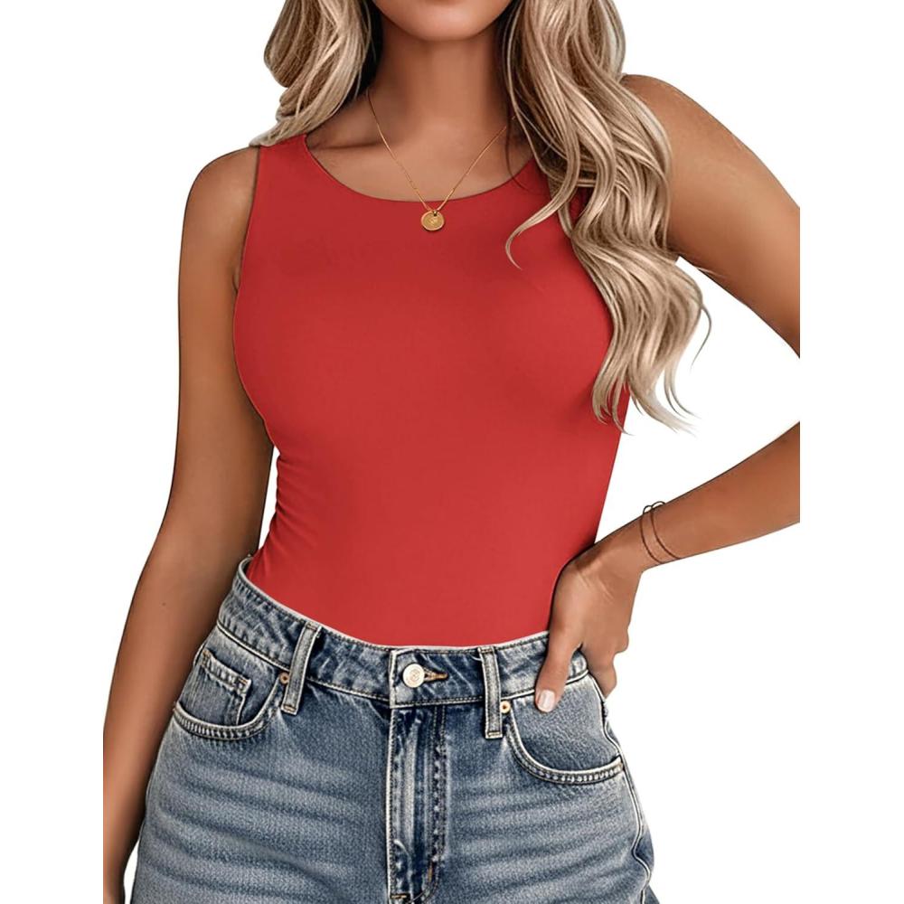 imageZeagoo Womens Double Lined Crew Neck Tank Tops Cute Summer Sleeveless Workout Tops Basic Going Out Clothes 2026Red