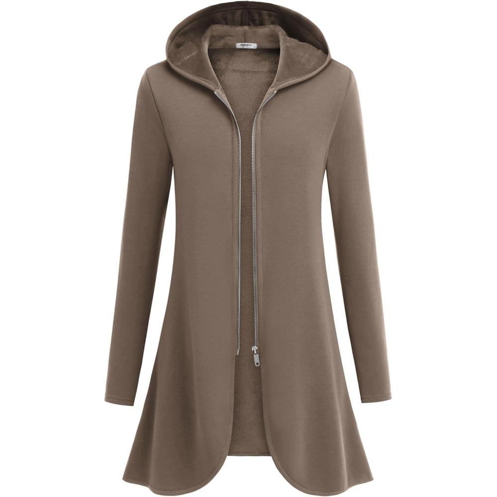 imageZeagoo Womens Fall Jacket 2025 Zip Up Hoodies Long Sleeve Long Tunic Sweatshirts Oversized Fleece Casual Coat with PocketCoffeegrey