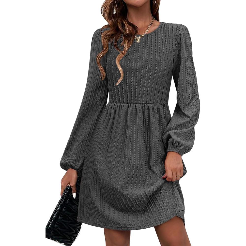 imageZeagoo Womens Fall Sweater Dresses with Pockets Crew Neck Long Sleeve ALine Dresses for Women 2025 Casual Winter DressesDark Grey
