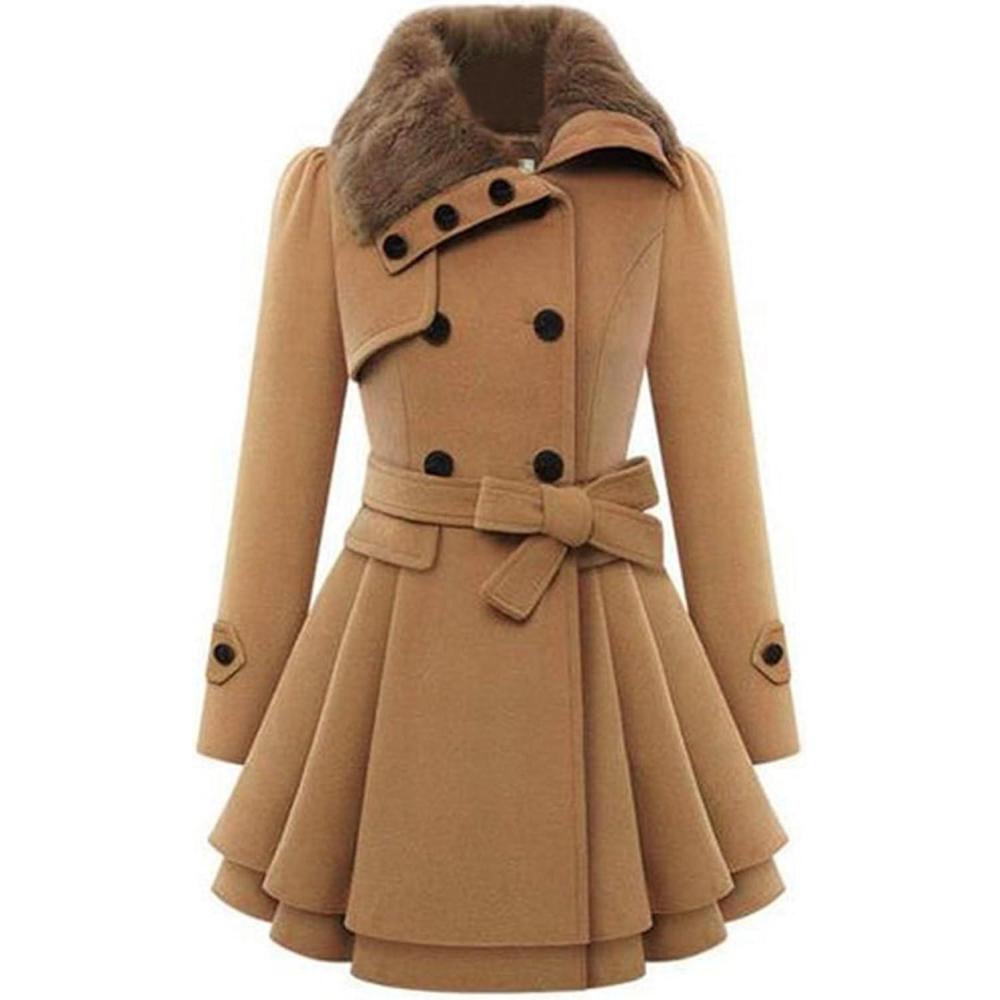 imageZeagoo Womens Fashion Faux Fur Lapel DoubleBreasted Thick Wool Trench Coat Winter Warm Jacket S2XLCamel