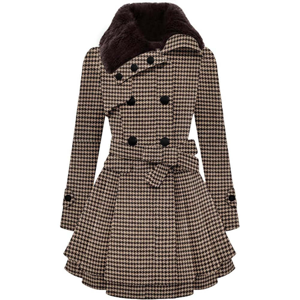 imageZeagoo Womens Fashion Faux Fur Lapel DoubleBreasted Thick Wool Trench Coat Winter Warm Jacket S2XLNewjh459