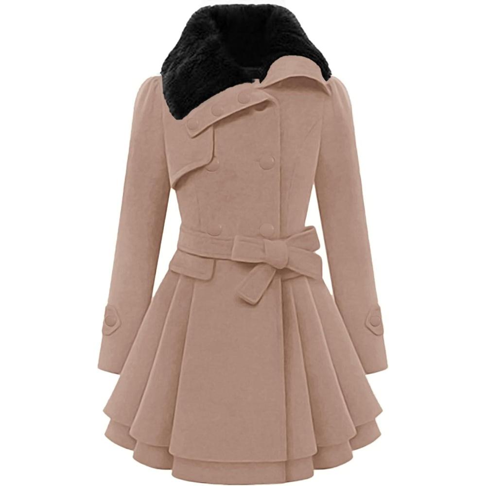 imageZeagoo Womens Fashion Faux Fur Lapel DoubleBreasted Thick Wool Trench Coat Winter Warm Jacket S2XLNewkhaki