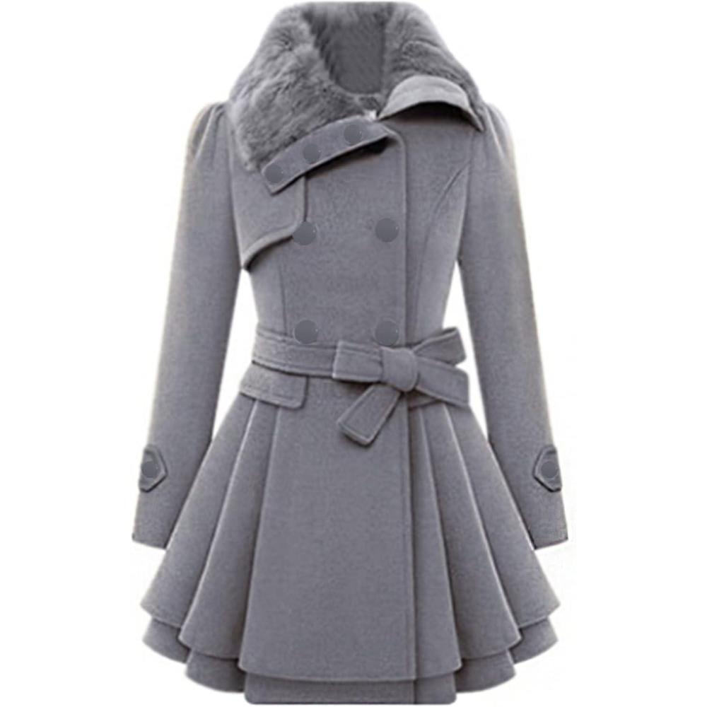 imageZeagoo Womens Fashion Faux Fur Lapel DoubleBreasted Thick Wool Trench Coat Winter Warm Jacket S2XLNewmoon Grey