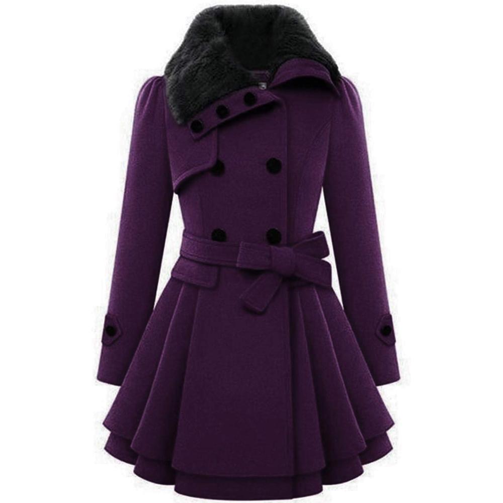 imageZeagoo Womens Fashion Faux Fur Lapel DoubleBreasted Thick Wool Trench Coat Winter Warm Jacket S2XLNewpurple