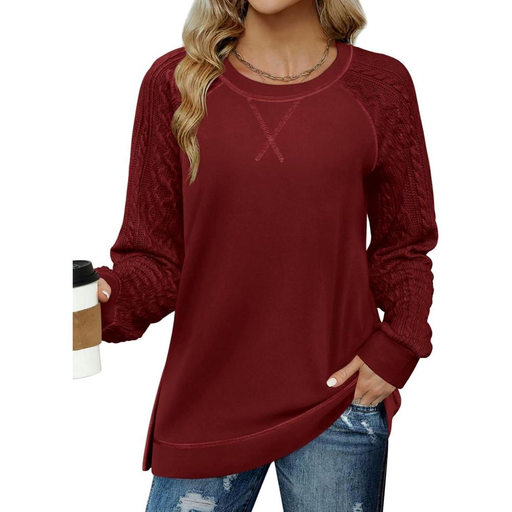 imageZeagoo Womens Long Sleeve Shirts Lightweight Cable Knit Sleeve Shirts Trendy Fall Tunic TopsBurgundy