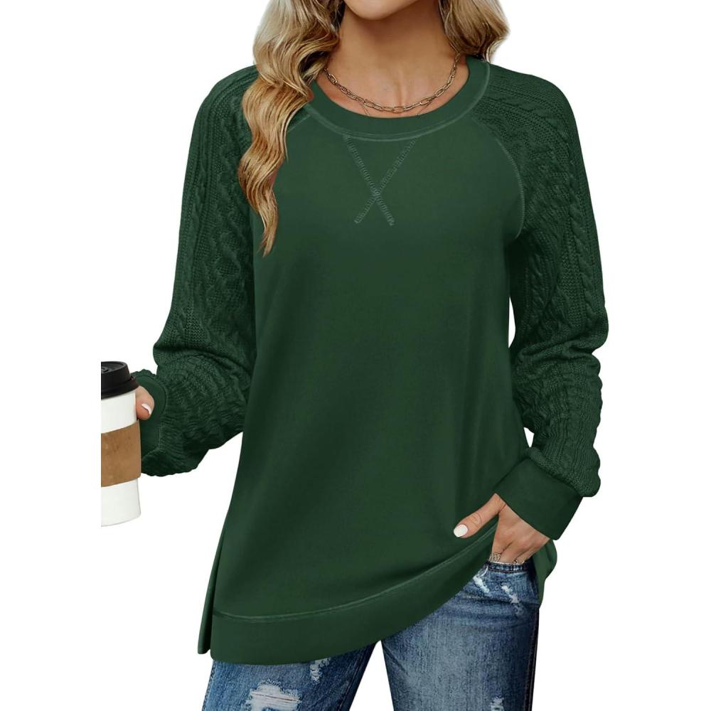 imageZeagoo Womens Long Sleeve Shirts Lightweight Cable Knit Sleeve Shirts Trendy Fall Tunic TopsGreen