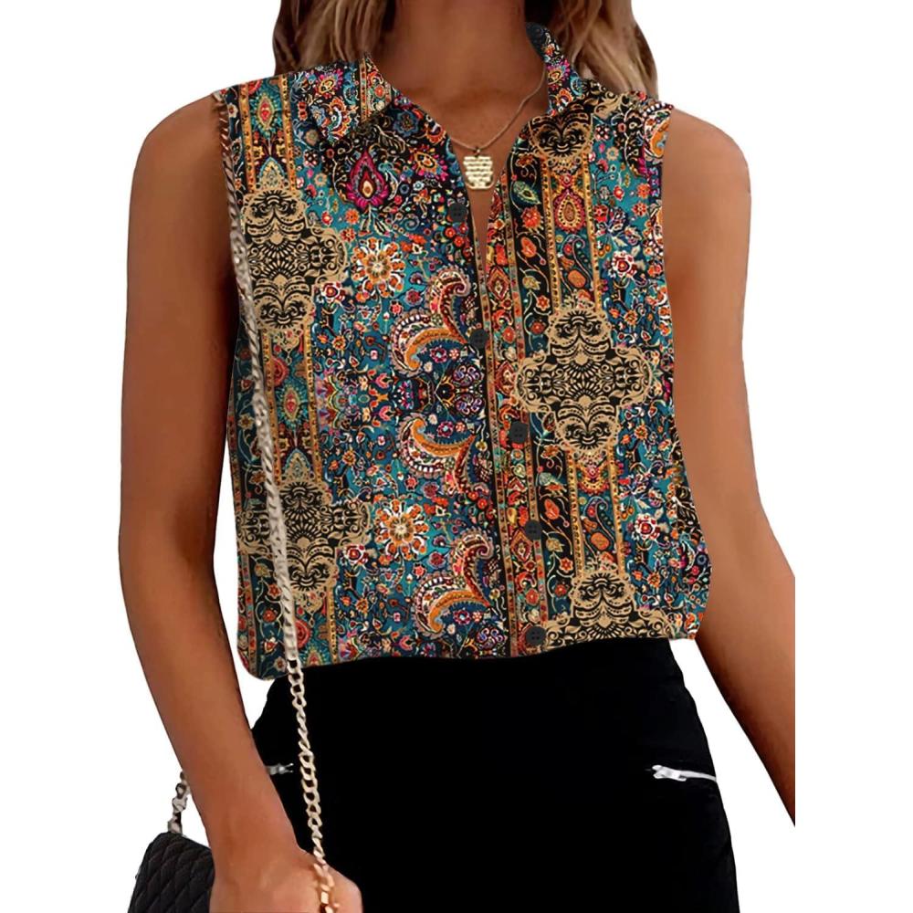imageZeagoo Womens Sleeveless Button Down Shirts Blouses Solid Casual Basic V Neck Tank Tops for Work SXXLMz721