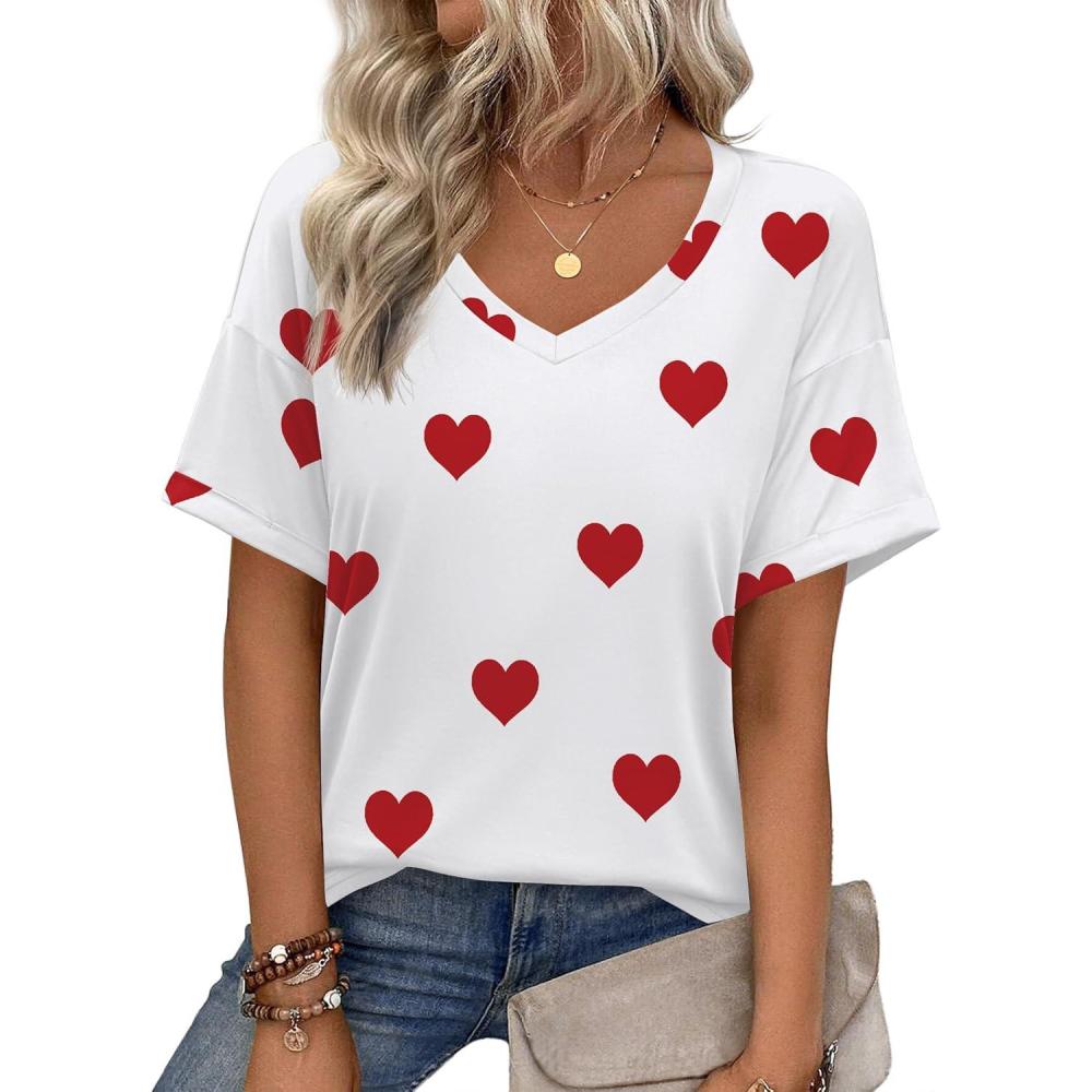 imageZeagoo Womens Summer Tops Short Sleeve Casual Shirts Floral Tee Trendy 2026 Basics V Neck Plain TshirtAax85