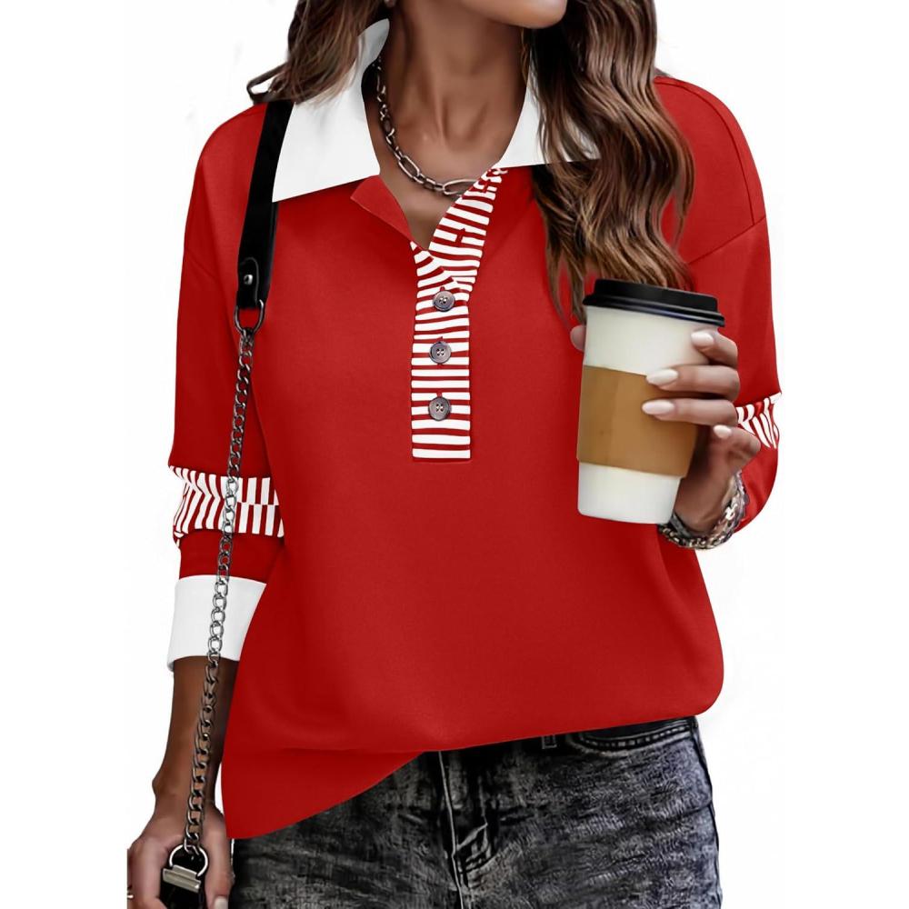 imageZeagoo Womens Sweatshirt Henley V Neck Button Down Shirts Color Block Blouses Pullover 2025 Fall Business Casual OutfitsRoyal Blue