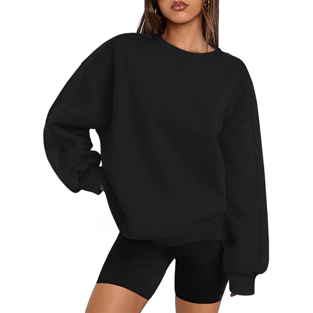 imageZeagoo Womens Sweatshirt Long Sleeve Color Block Fleece Hoodies Fall Casual Crewneck Pullover Tunic Tops 2024Black