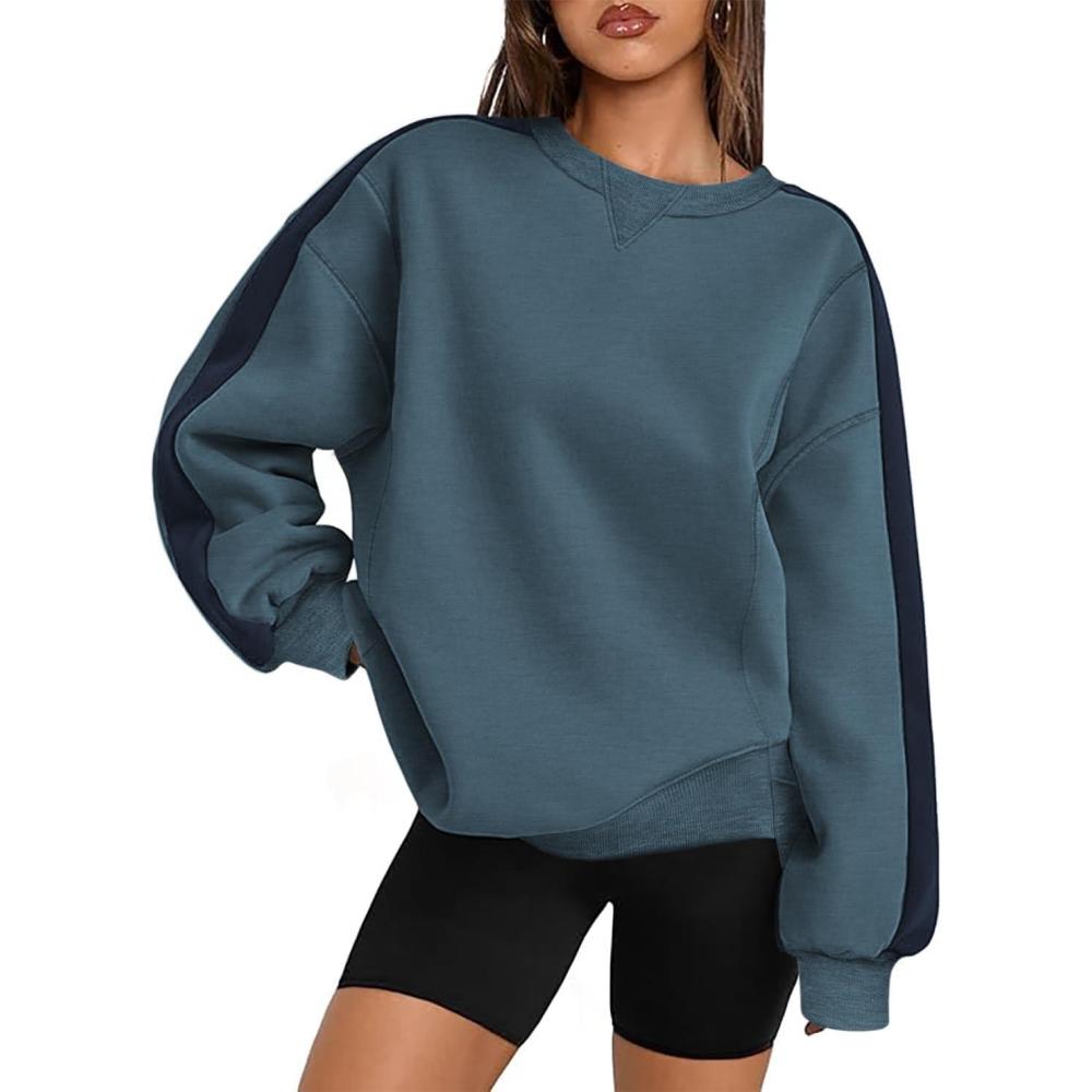 imageZeagoo Womens Sweatshirt Long Sleeve Color Block Fleece Hoodies Fall Casual Crewneck Pullover Tunic Tops 2024Blue