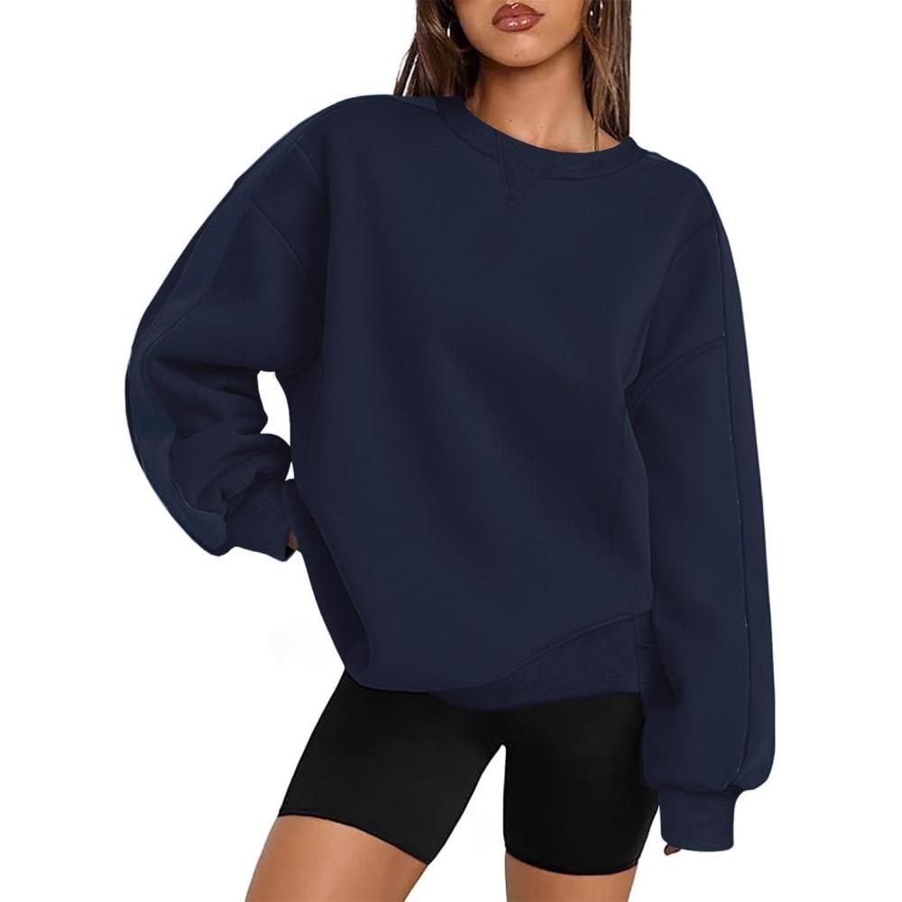 imageZeagoo Womens Sweatshirt Long Sleeve Color Block Fleece Hoodies Fall Casual Crewneck Pullover Tunic Tops 2024Navy