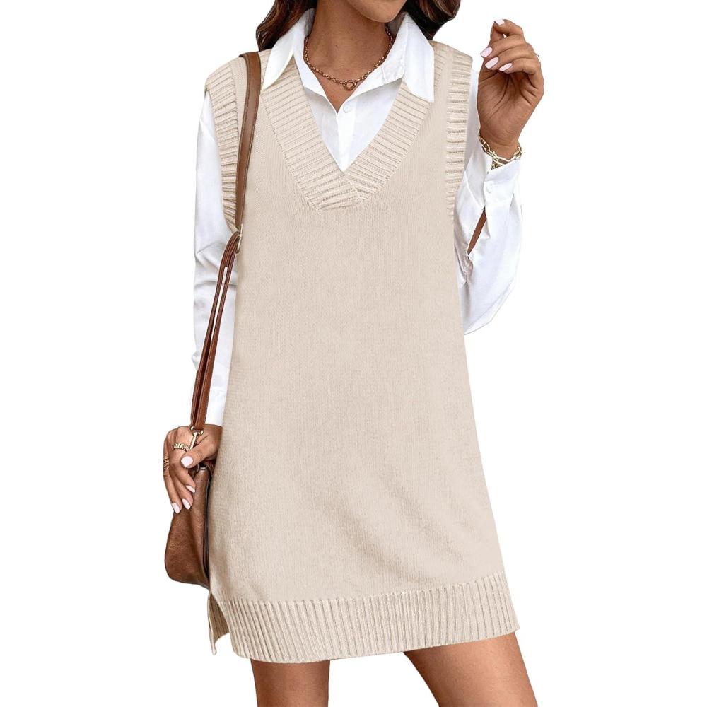 imageZeagoo Womens Tank Sweater Dress Sweater Vest Knitted Pullovers Sweaters 2025Beige