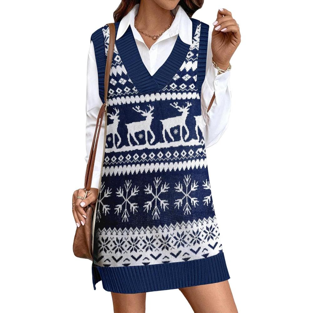 imageZeagoo Womens Tank Sweater Dress Sweater Vest Knitted Pullovers Sweaters 2025Christmas Blue