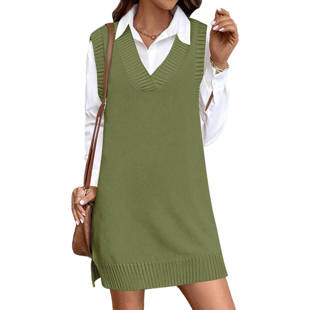 imageZeagoo Womens Tank Sweater Dress Sweater Vest Knitted Pullovers Sweaters 2025Green