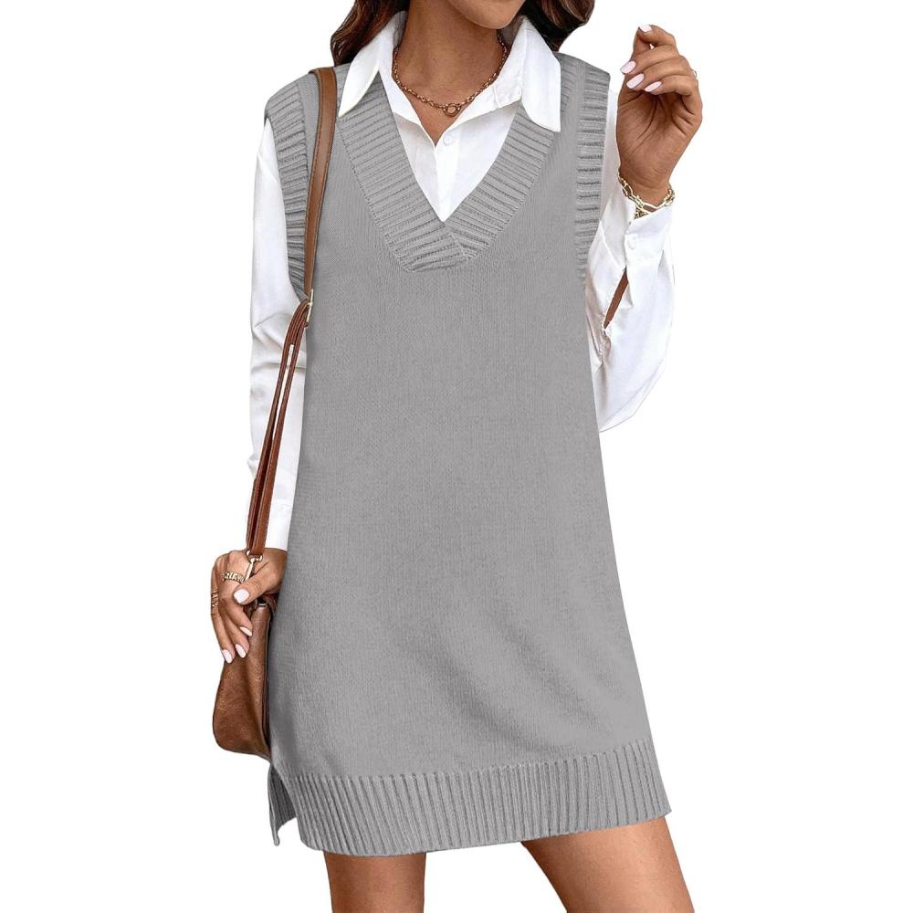 imageZeagoo Womens Tank Sweater Dress Sweater Vest Knitted Pullovers Sweaters 2025Light Grey