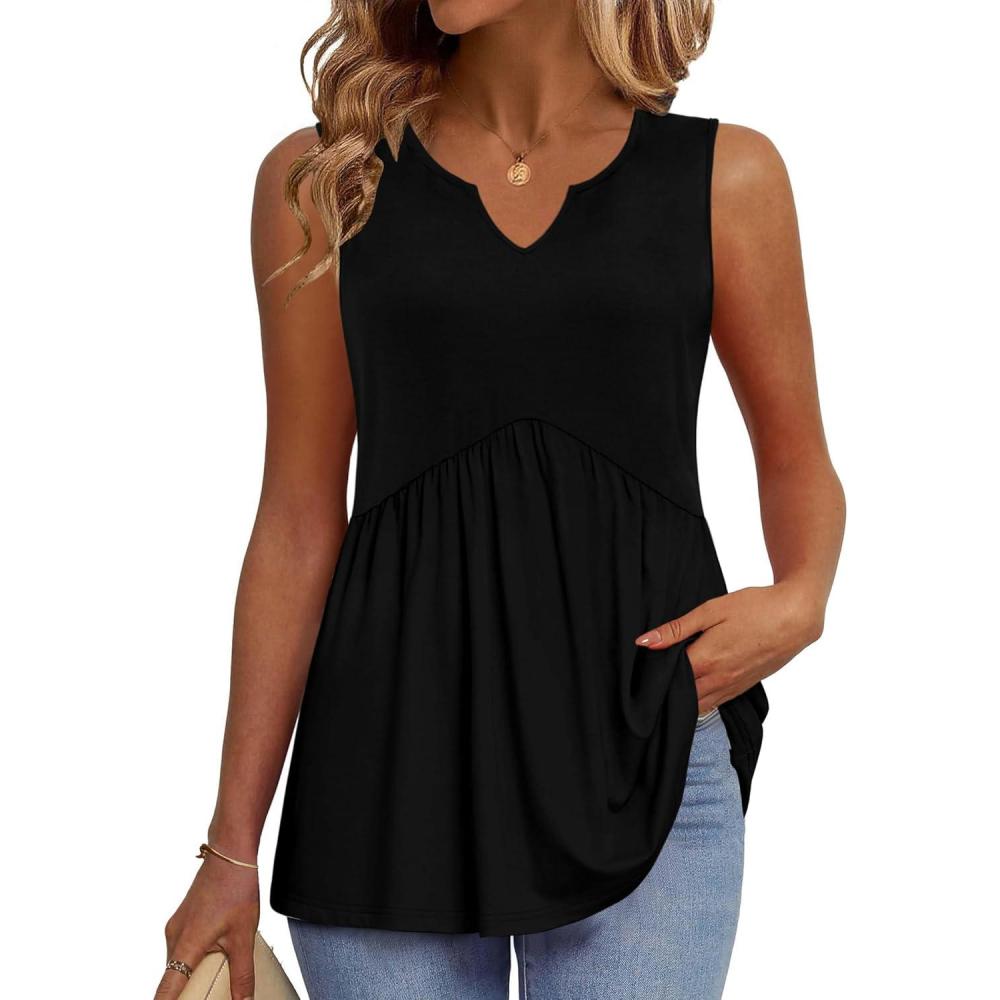 imageZeagoo Womens Tank Tops 2026 Sleeveless V Neck Loose Fit Casual Flowy Boho Beach Summer ShirtsBlack