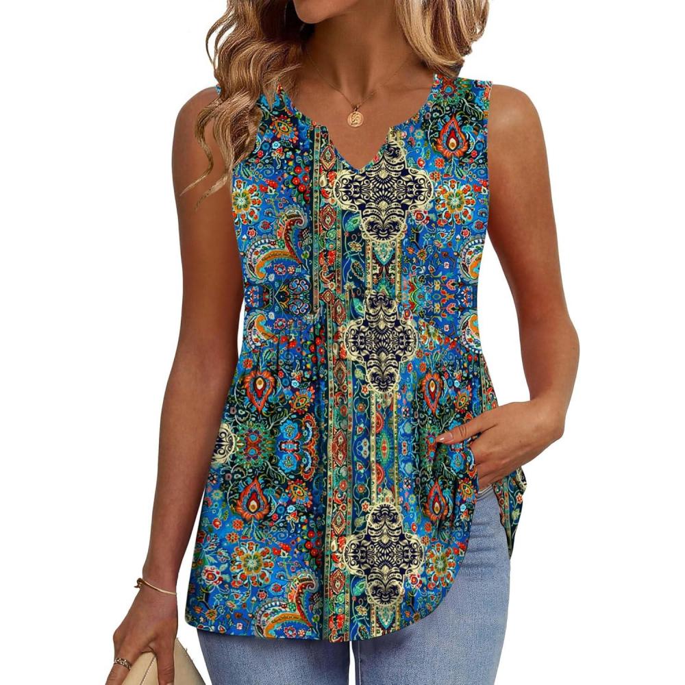 imageZeagoo Womens Tank Tops 2026 Sleeveless V Neck Loose Fit Casual Flowy Boho Beach Summer ShirtsPrint Mz779