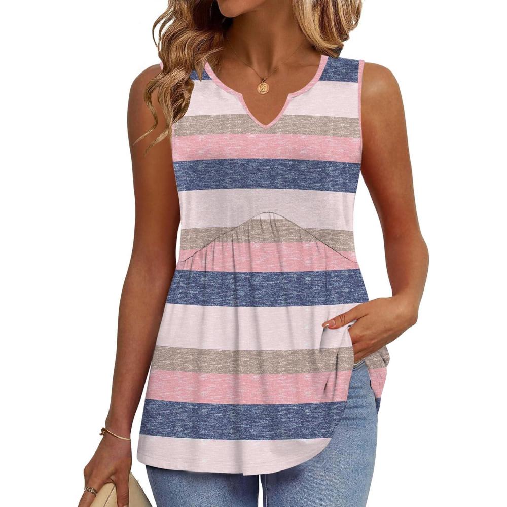 imageZeagoo Womens Tank Tops 2026 Sleeveless V Neck Loose Fit Casual Flowy Boho Beach Summer ShirtsStripes Tw669