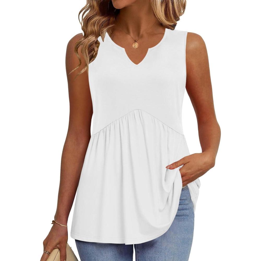 imageZeagoo Womens Tank Tops 2026 Sleeveless V Neck Loose Fit Casual Flowy Boho Beach Summer ShirtsWhite