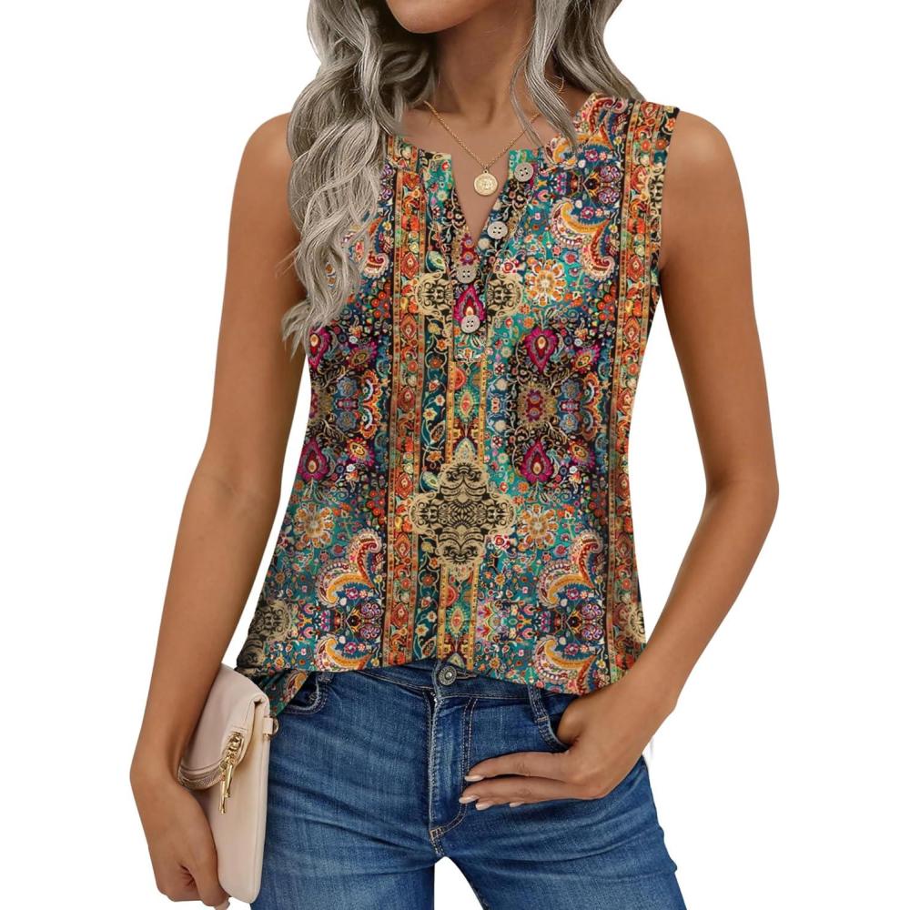 imageZeagoo Womens Tank Tops Summer Sleeveless Tops Loose Button Henley Shirts Crew Neck Dress Casual 2026 ClothesA Mz721